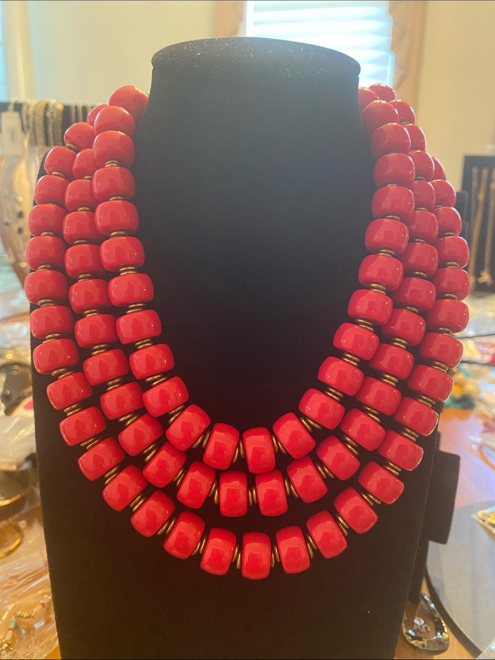 Chunky Red Multi-Strand Beaded Necklace - Women Jewelry